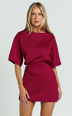 Karyna Mini Dress - Short Sleeve Boxy T-shirt Dress in Wine