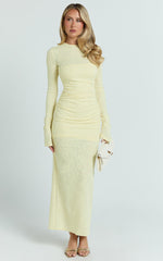Kayrene Midi Dress - Long Sleeve Bodycon Dress in Butter Yellow