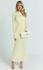 Kayrene Midi Dress - Long Sleeve Bodycon Dress in Butter Yellow