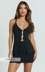 Kelly Two Piece Set - Recycled Long Line Knit Top and Fitted Knit Skirt in Black