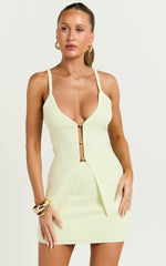 Kelly Two Piece Set - Recycled Long Line Knitted Top and Fitted Knitted Skirt in Lime
