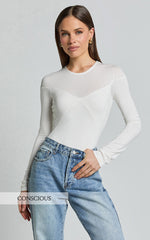 Kerryn Bodysuit - Long Sleeve Marl Cross Front Bodysuit in Ivory