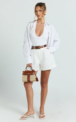 Khaimy Shorts - High Waisted Cuffed Shorts in White
