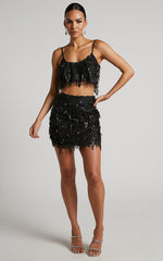 Khrizza Top - Sequin Diamond Mesh Cropped Cami Top in Black
