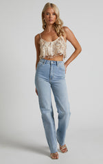 Khrizza Top - Sequin Diamond Mesh Cropped Cami Top in Gold