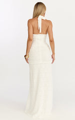 Lacey Maxi Dress - Lace Corset Style Bodice Halter Dress in White