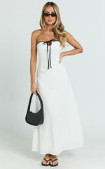 Lashara Midi Linen Blend Dress - Strapless Contrast Dress in White