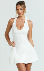 Lauren Mini Dress  - Halter Scoop Neck Dress in White