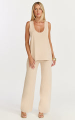 Leonie Two Piece Set - Knit Shell Top and Pant Set in Cream