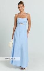Lila Maxi Dress - Scallop Edge Fit And Flare Dress in Blue