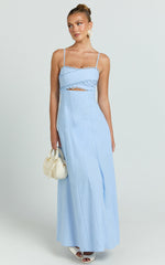 Lila Maxi Dress - Scallop Edge Fit And Flare Dress in Blue