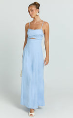 Lila Maxi Dress - Scallop Edge Fit And Flare Dress in Blue