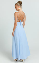 Lila Maxi Dress - Scallop Edge Fit And Flare Dress in Blue