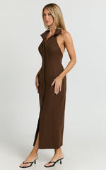 Lillibelle Midi Dress - Collared Button Down Bodycon Dress in Chocolate