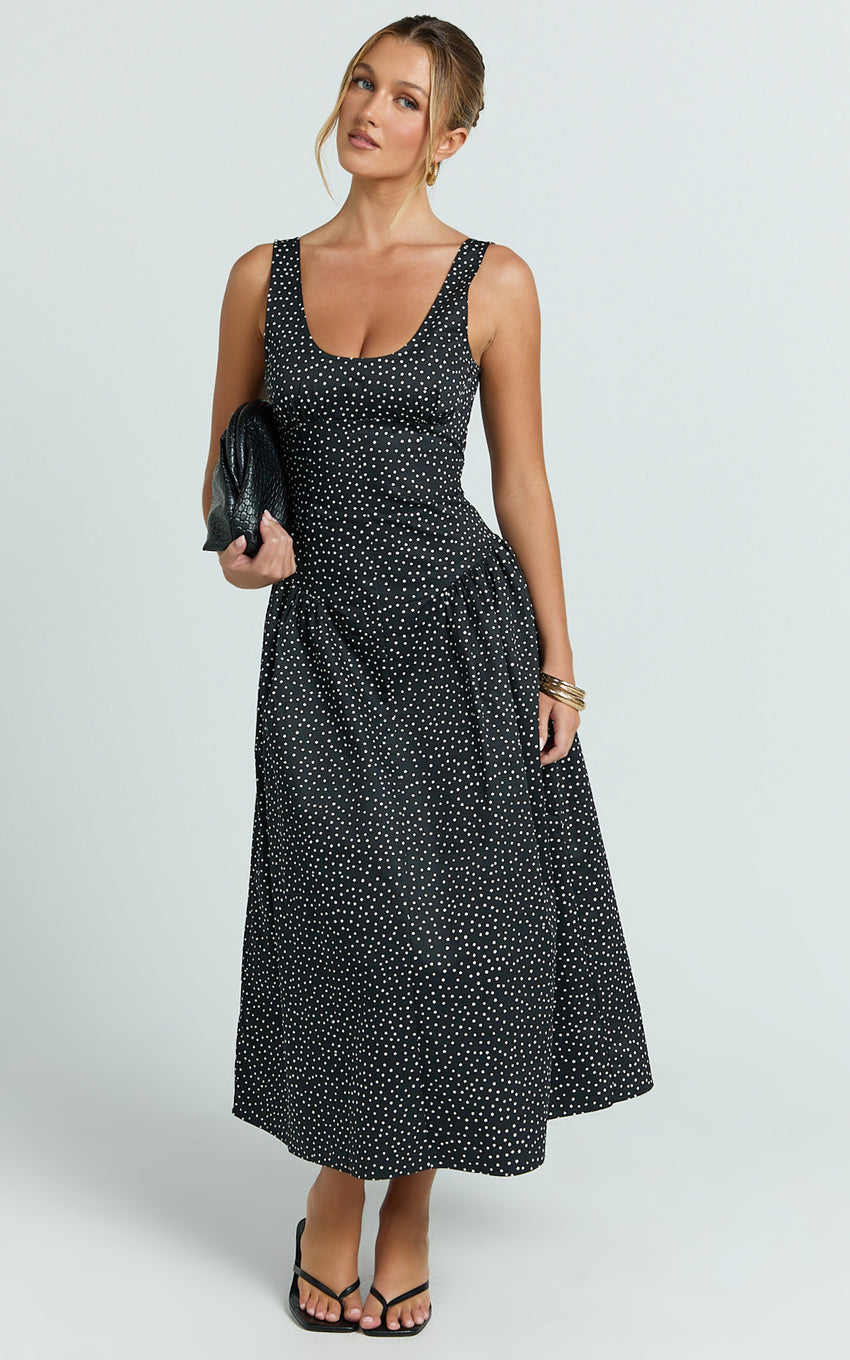 Lioness - Luna Rosa Midi Dress in Noir Polka