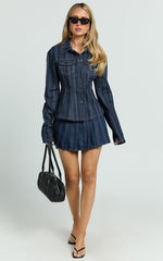 Lioness - Rider Denim Jacket with Hardware Buttons in Deni Stripe