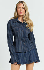 Lioness - Rider Denim Jacket with Hardware Buttons in Deni Stripe
