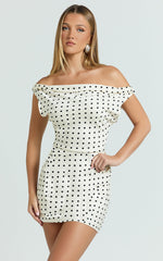 Lioness - Sweetheart Mini Dress in Cream Polka