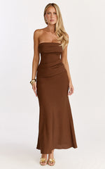 Lottie Midi Dress - Strapless Dress in Chocolate