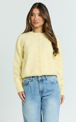 Lucille Cardigan - Button Through Scoop Neck Knit Cardigan in Lemon