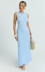 Lyra Maxi Dress - Knitted Crew Neck Dress in Blue