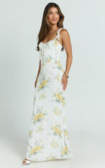 Mabel Maxi Dress - Georgette Frill Sleeve Sweetheart Bias Cut Dress in Antique Florals