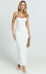 Marcelina Midi Dress - Sweetheart Neck Bodycon Dress in Off White