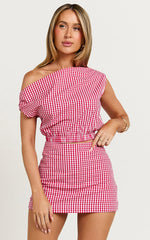 Margie Top - Off The Shoulder Top in Red Gingham