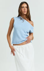 Marilou Top - Knit Off Shoulder Top in Pale Blue