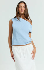 Marilou Top - Knit Off Shoulder Top in Pale Blue