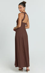Marla Midi Dress - Square Neck Button Front Shift Dress in Chocolate