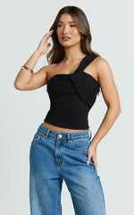 Maura Top - One Shoulder Twist Top in Black