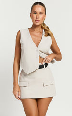 Melinda Top - Recycled Tailored Button Through Vest Top in Stone