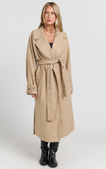 Mella Coat - Belted Longline Coat in Camel
