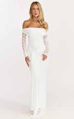 Melville Maxi Dress - Off Shoulder Long Sleeve Lace Dress in White