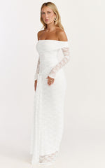 Melville Maxi Dress - Off Shoulder Long Sleeve Lace Dress in White
