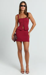 Mikey Mini Skirt - Mid Waisted Tailored A Line Skirt in Red