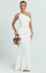 Mila Two Piece Set - One Shoulder Knot Top and Maxi Skirt Set in White