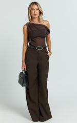 Milla Top - Georgette Asymmetric Draped Top in Chocolate