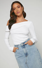 Misael Top - Asymmetrical Twist Front Jersey Top in White