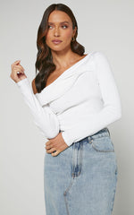 Misael Top - Asymmetrical Twist Front Jersey Top in White