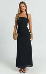 Myra Midi Dress - Halter Ruched Side Dress in Black