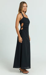 Myra Midi Dress - Halter Ruched Side Dress in Black