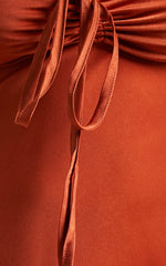 Nicholla Midi Dress - Ruched Front Angel Sleeve Slip Dress in Copper