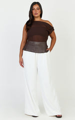 Nicole Pants - High Waist Elasticated Gathered Waist Wide Leg Pants in White