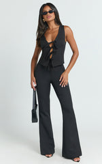Nola Top - V Neck Front Tie Vest Top in Black