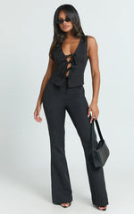 Nola Top - V Neck Front Tie Vest Top in Black