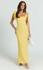 Nora Midi Dress - Sweetheart Tie Shoulder Bias Cut Dress in Lemon