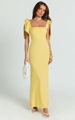 Nora Midi Dress - Sweetheart Tie Shoulder Bias Cut Dress in Lemon