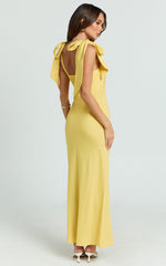 Nora Midi Dress - Sweetheart Tie Shoulder Bias Cut Dress in Lemon